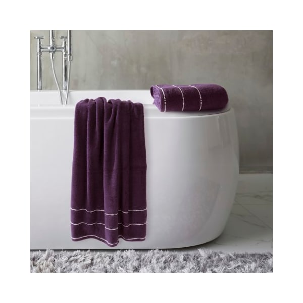 2-piece Luxury Cotton Towel Set, Bath Sheet Made From 100% Zero Twist Cotton, (Eggplant/White)